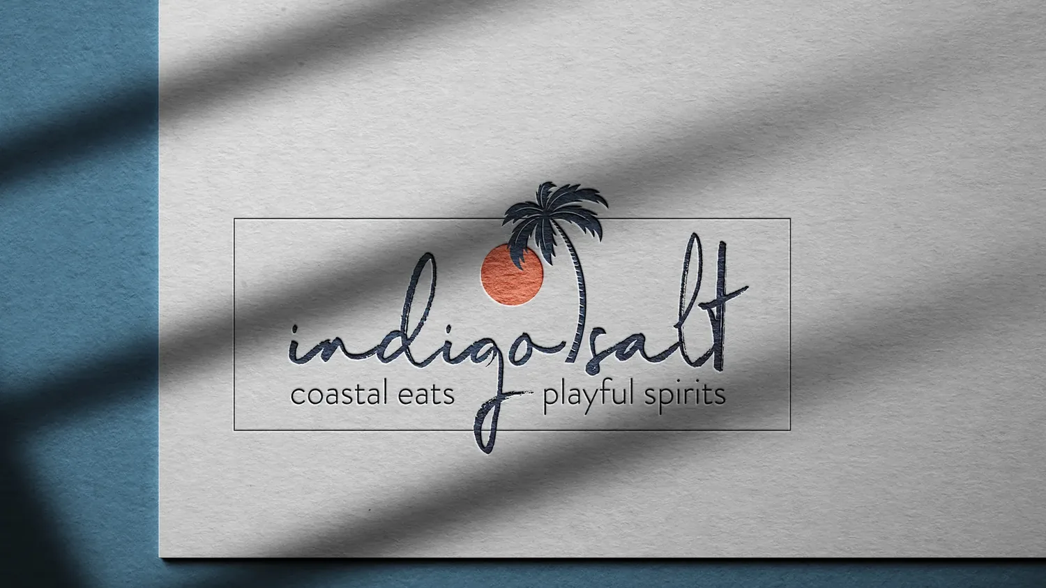 Indigo Salt brand identity across menu, signage and packaging
