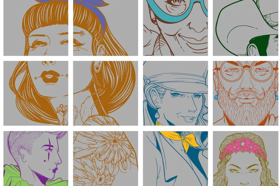 The Siren Rock character illustration set, one drawn portrait per beer