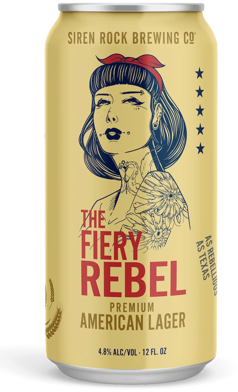fiery rebel premium american lager, label and can design